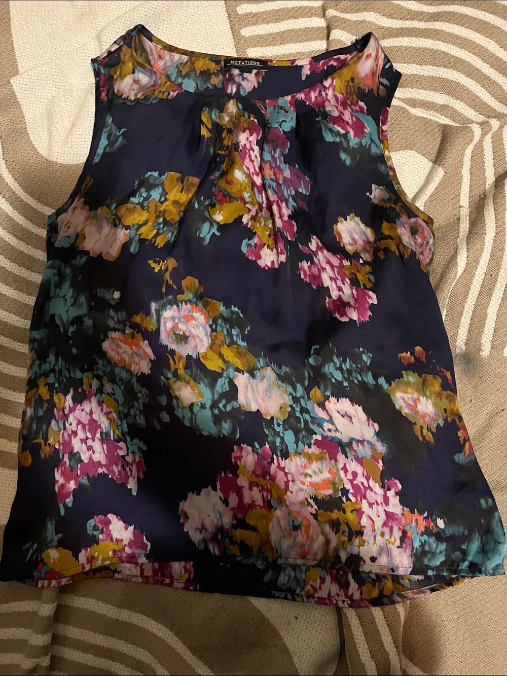 Notations Navy Floral Pleated Scoop Neck Camisole